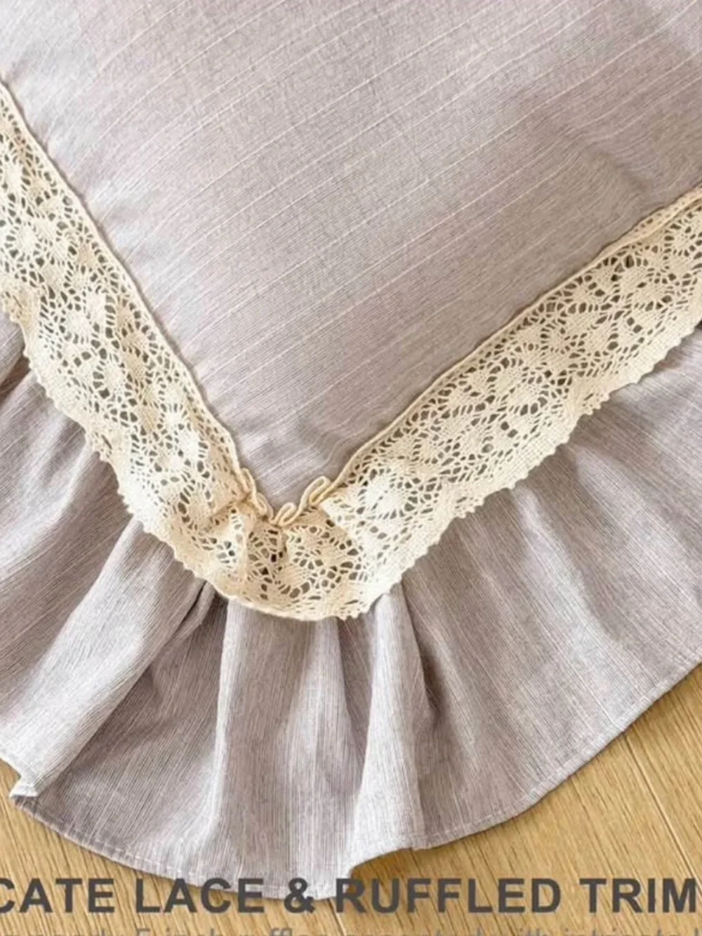 Soft Linen-Look Comforter Set twin with gray and cream lace